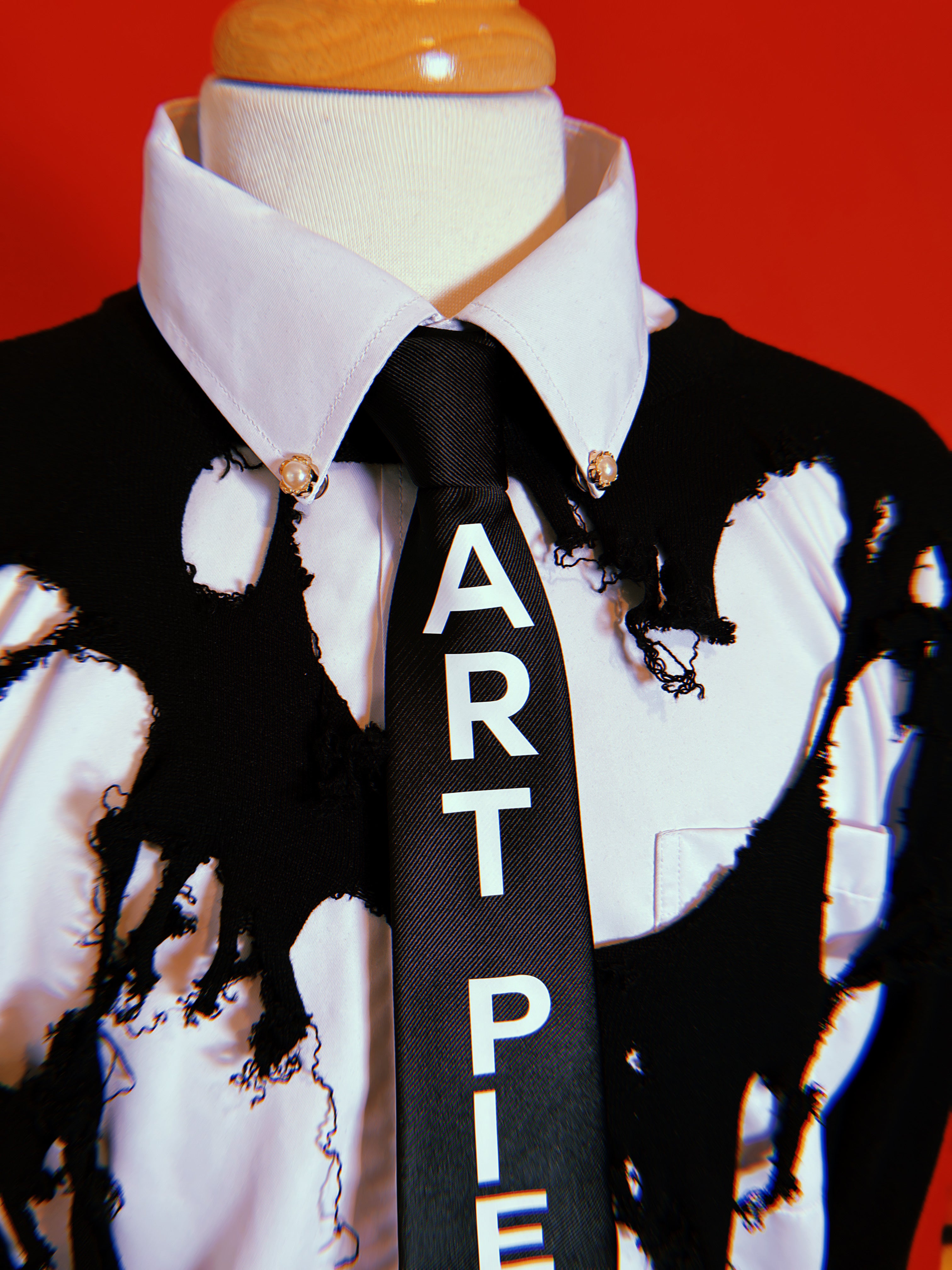 3 Piece Set: Ripped Sweater + Shirt + Tie