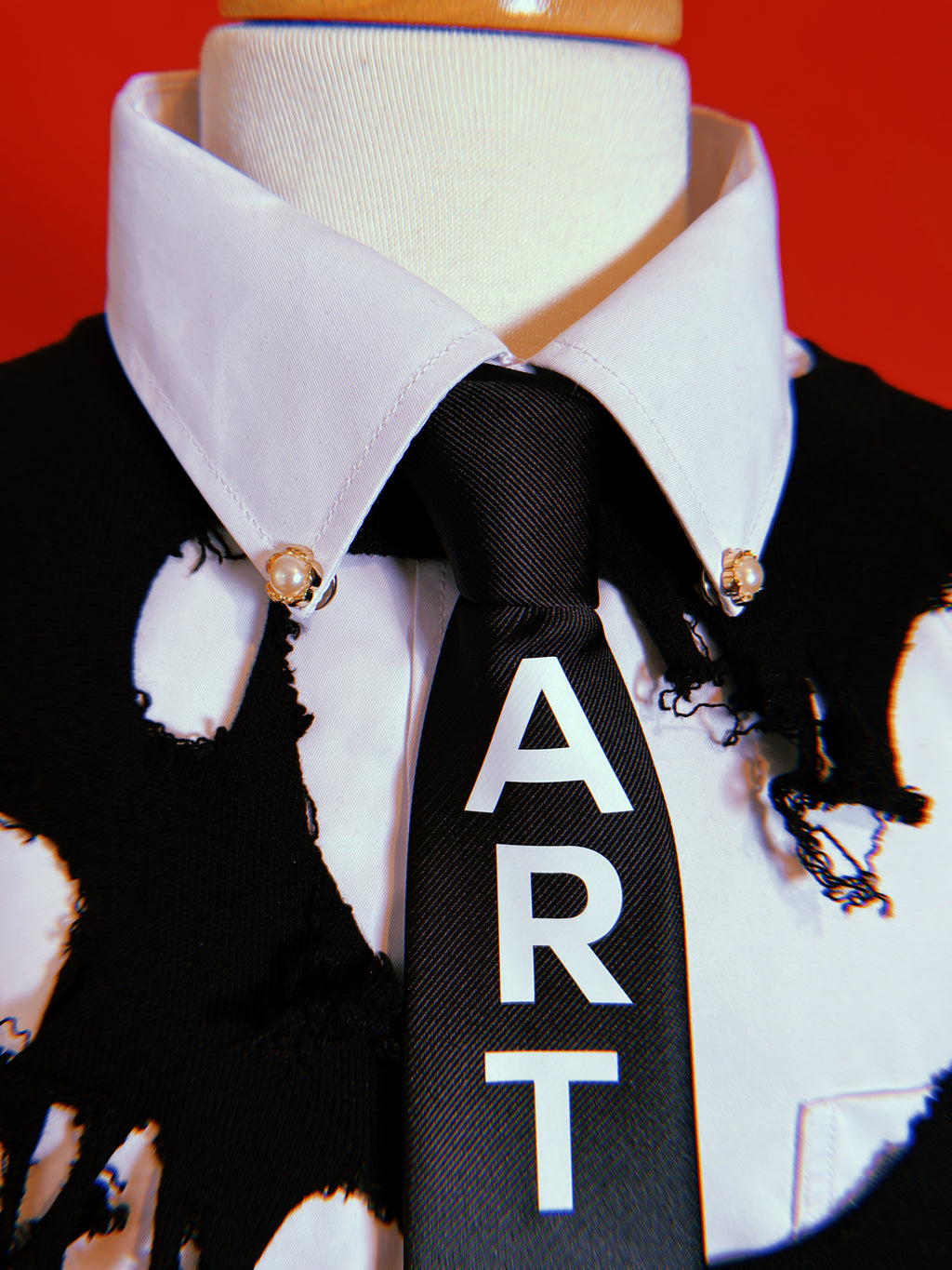 3 Piece Set: Ripped Sweater + Shirt + Tie