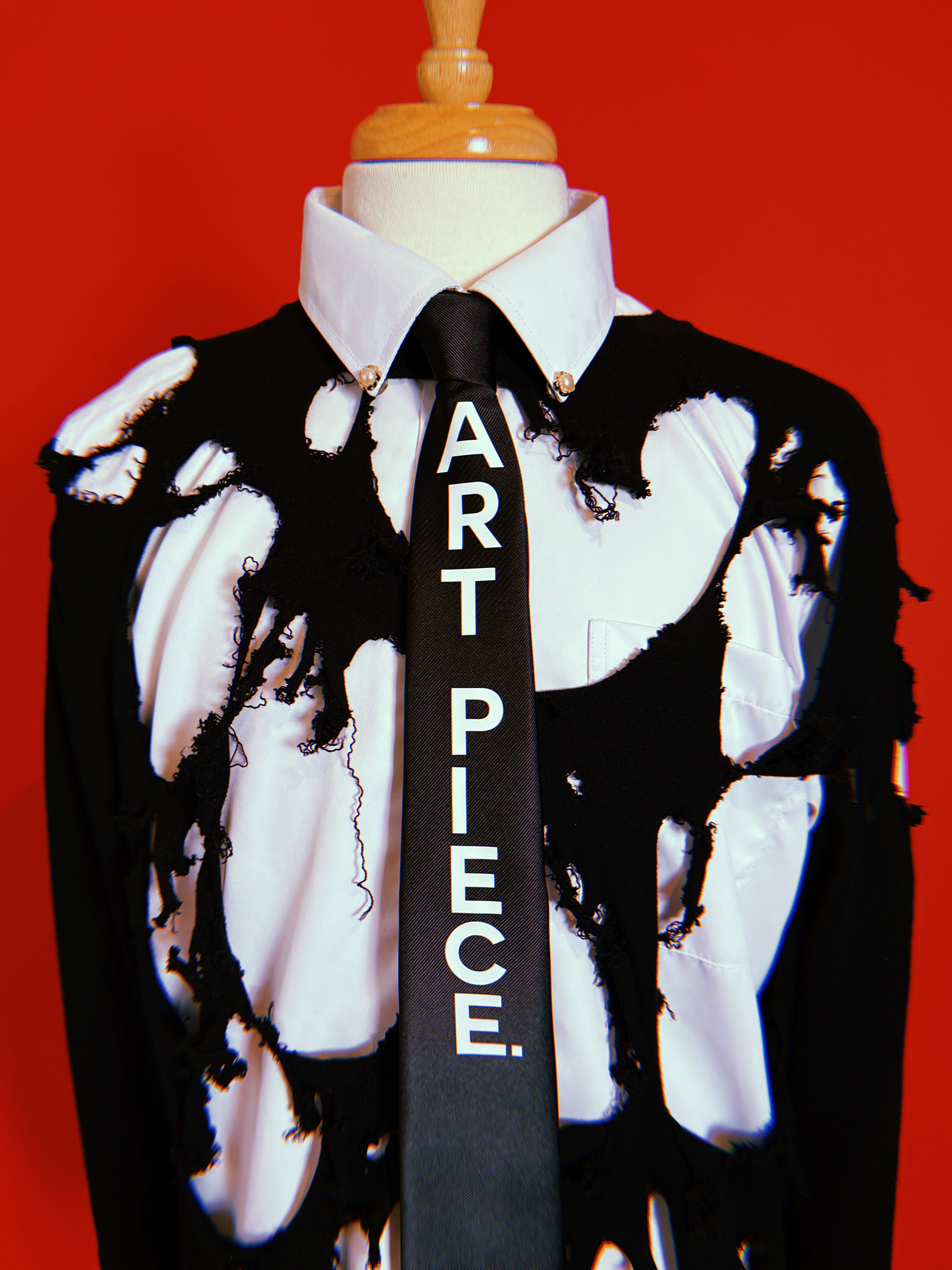 3 Piece Set: Ripped Sweater + Shirt + Tie