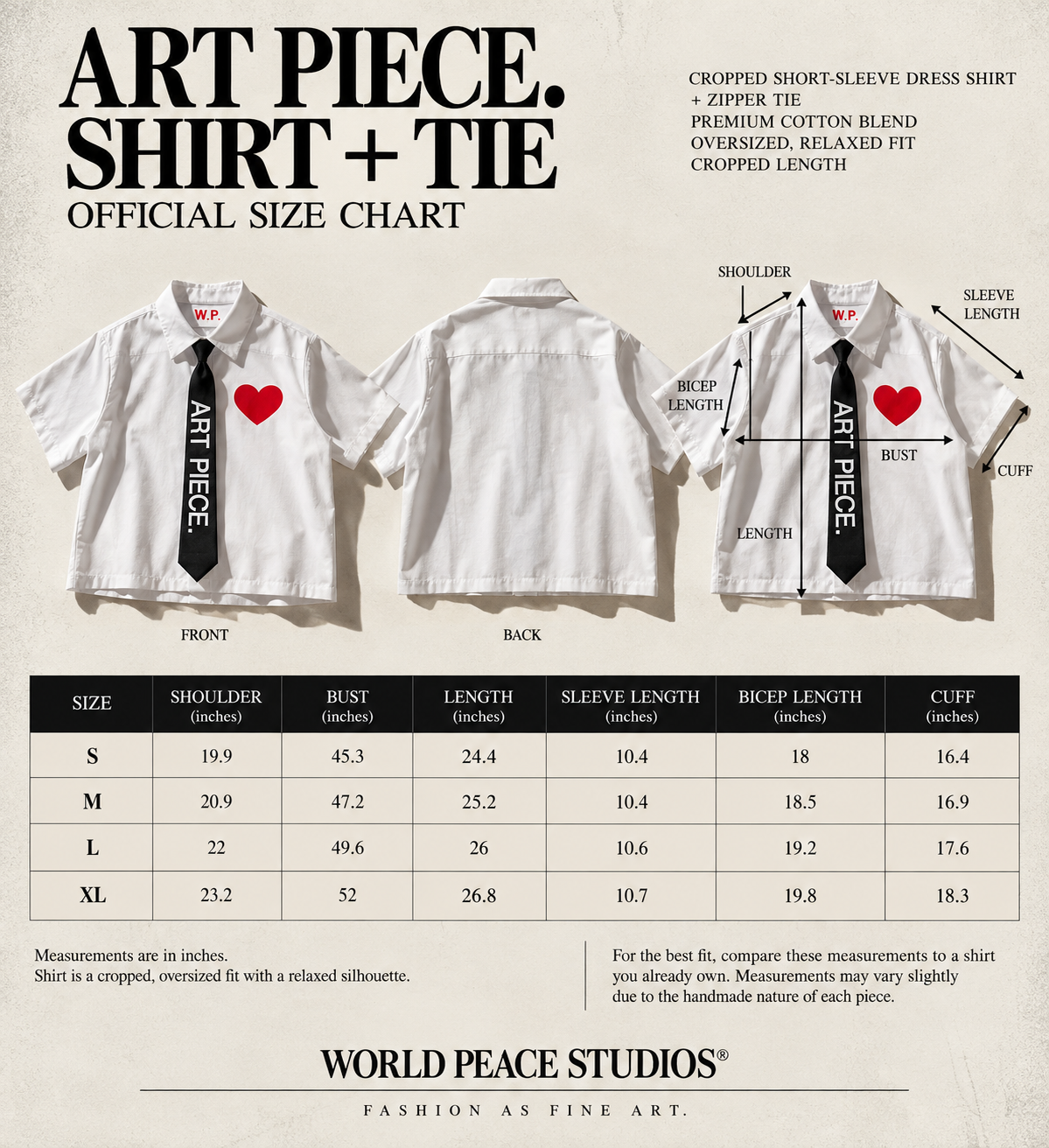 SHORT SLEEVE ART PIECE. SHIRT + TIE & FREE Art Pouch