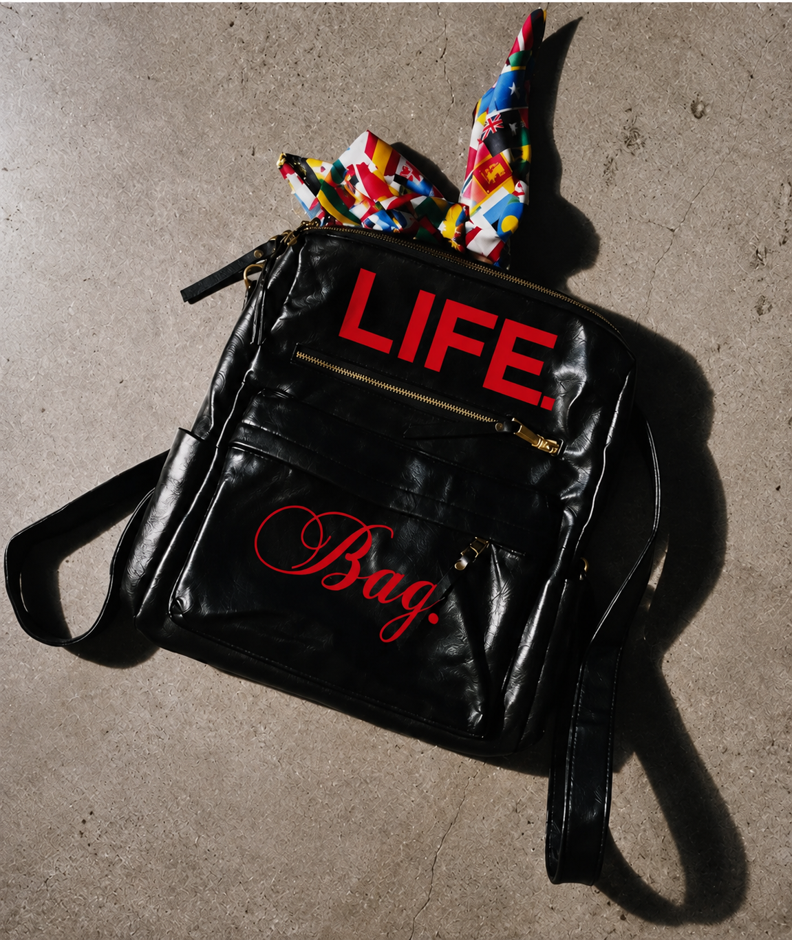 Black & Red Leather Backpack + Free Art Bag