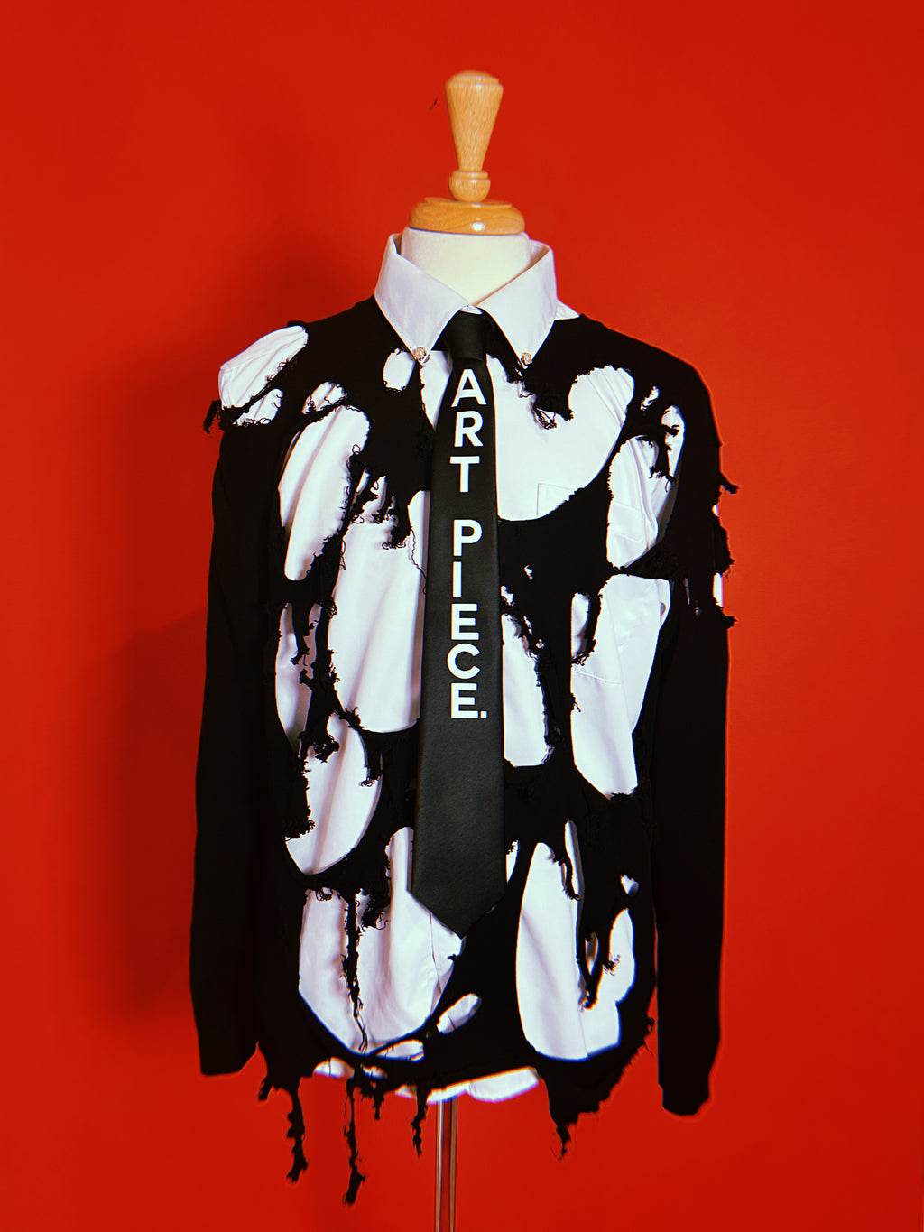 3 Piece Set: Ripped Sweater + Shirt + Tie