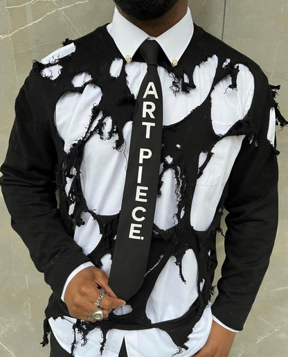 3 Piece Ripped Sweater , Shirt and Tie + FREE ART BAG