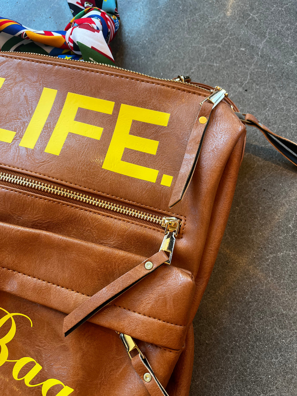 Tan & Yellow Leather Backpack + Free Art Bag