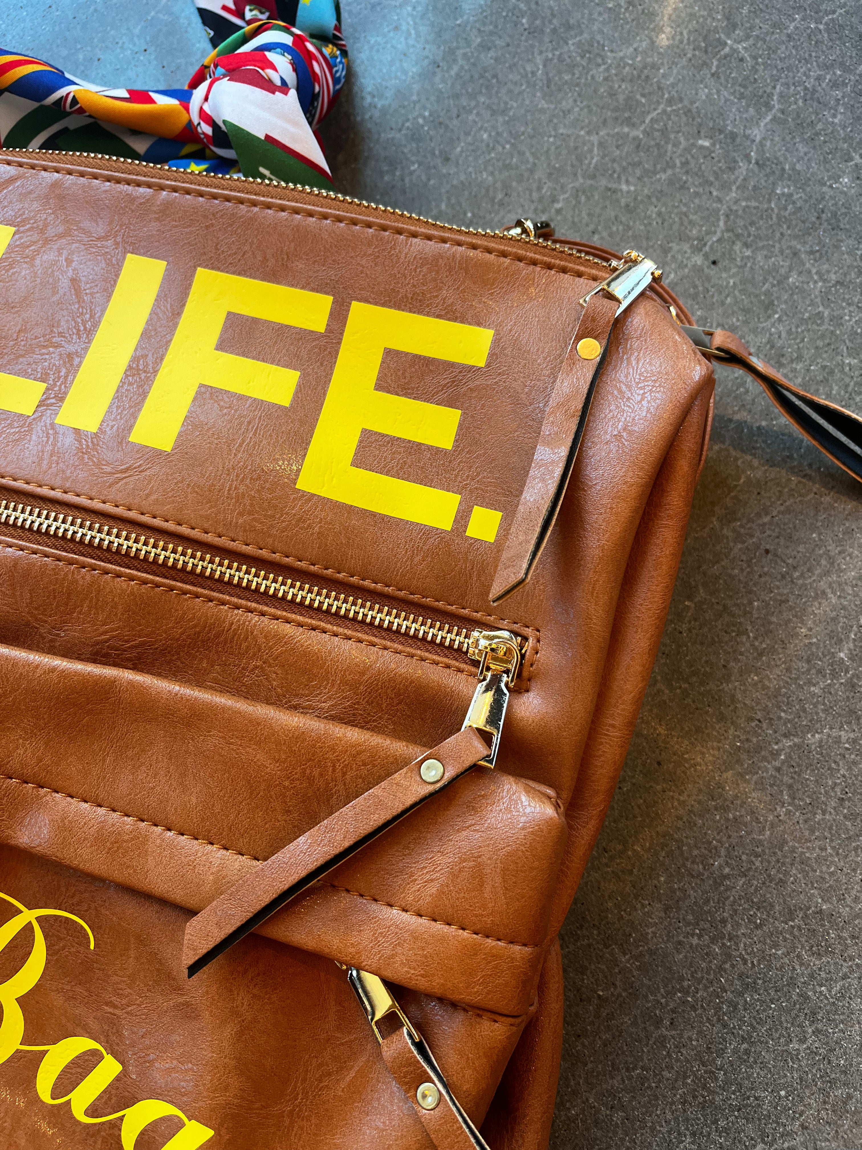 Tan & Yellow Leather Backpack + Free Art Bag