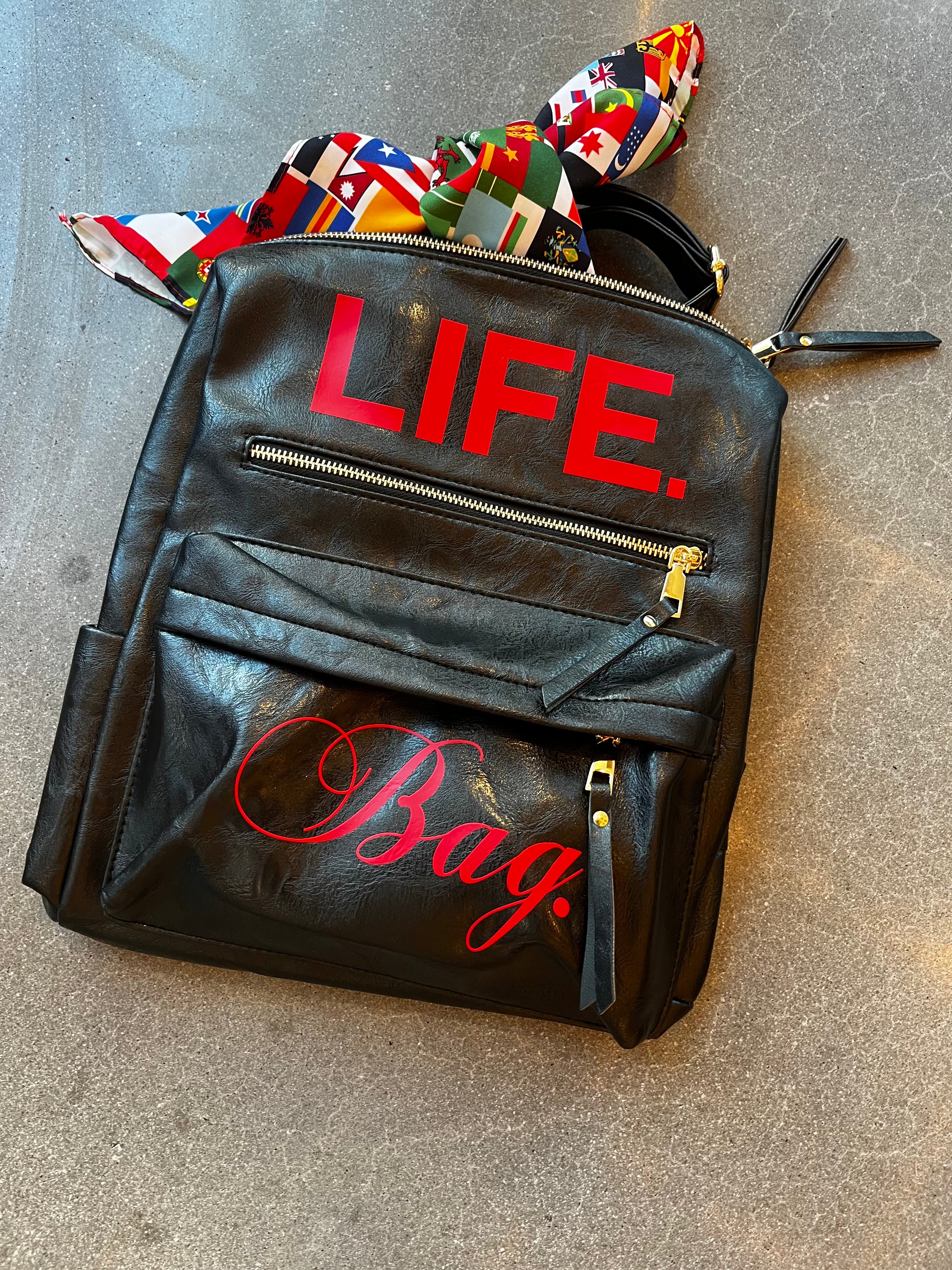 Black & Red Leather Backpack + Free Art Bag