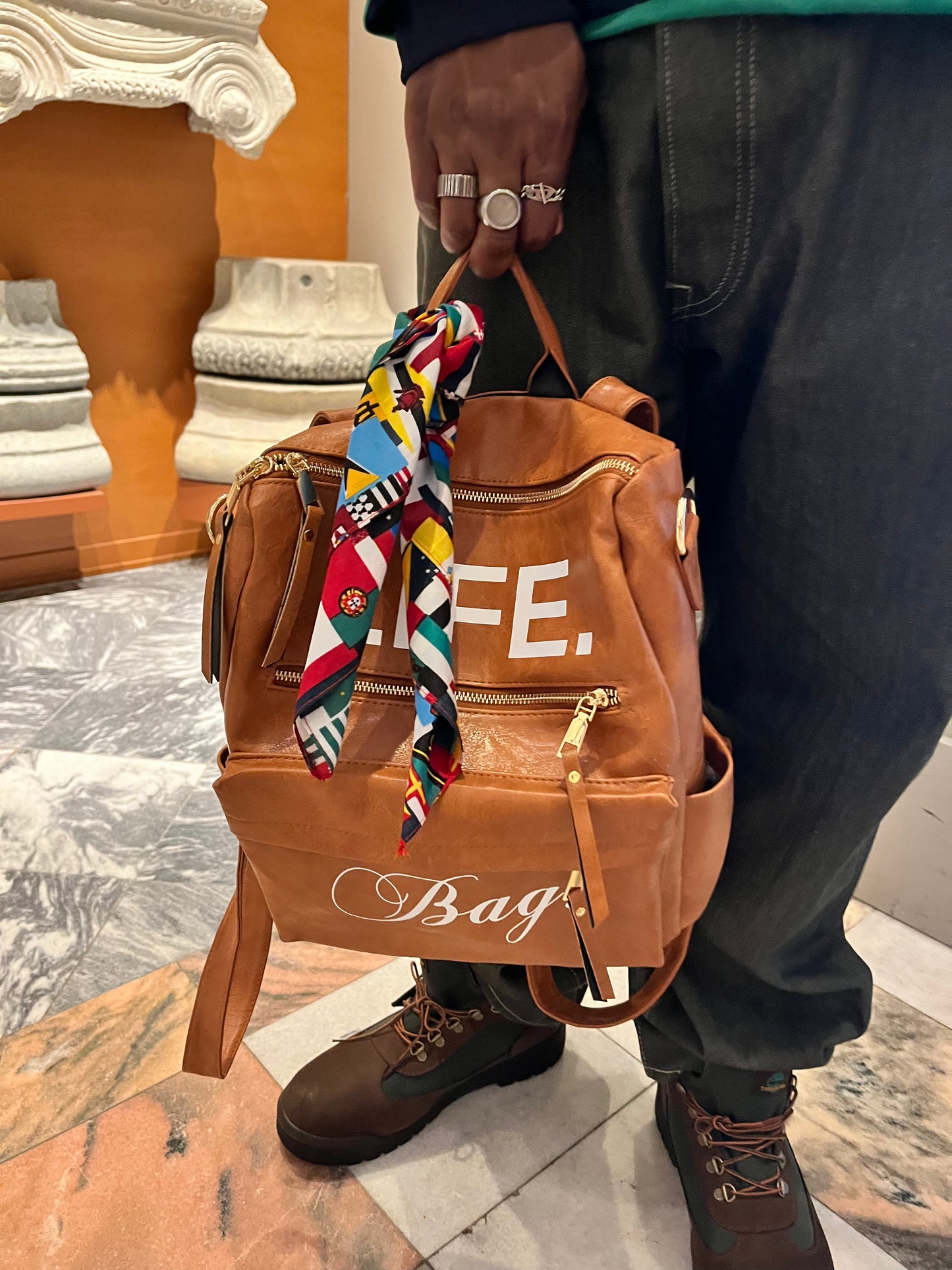 Premium Leather Backpack + FREE Travel Bag & World Flag Bandana