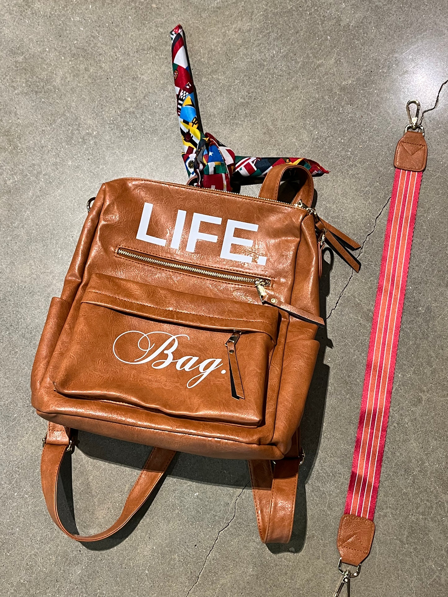 Premium Leather Backpack + FREE Travel Bag & World Flag Bandana