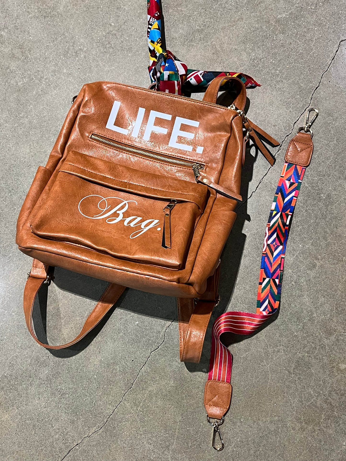 Premium Leather Backpack + FREE Travel Bag & World Flag Bandana