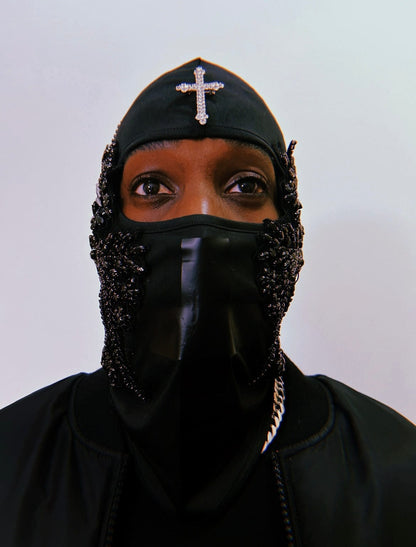 Black Glass Beaded Mask