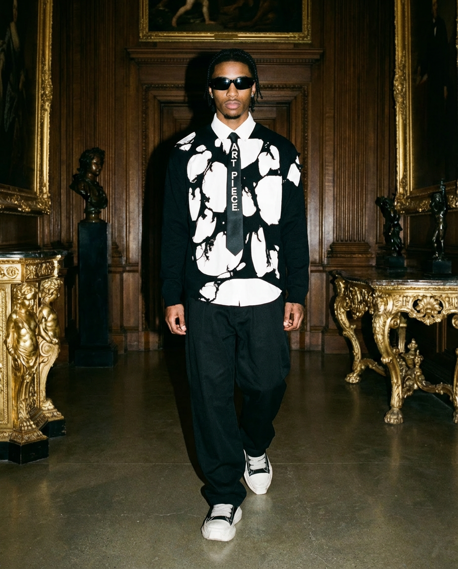 3 Piece Set: Ripped Sweater + Shirt + Tie