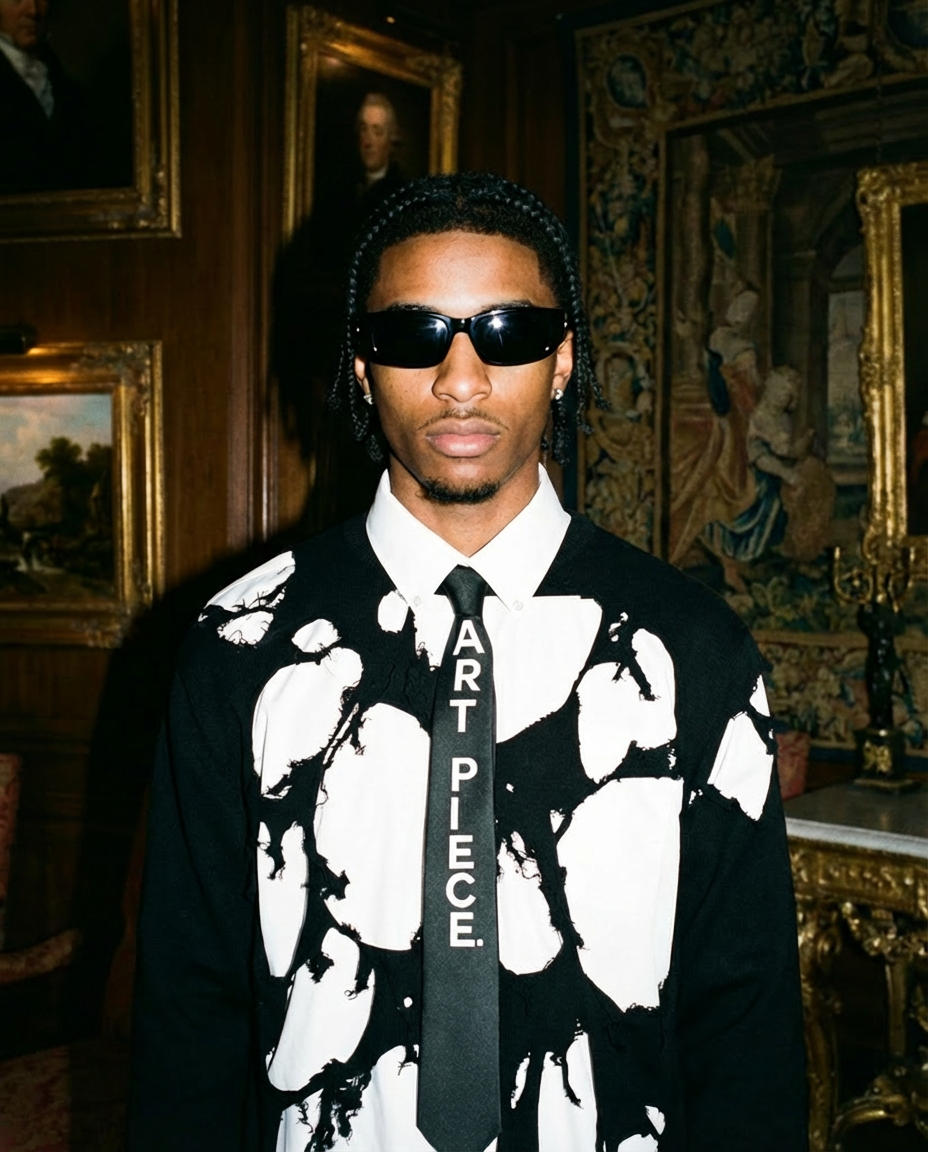 3 Piece Set: Ripped Sweater + Shirt + Tie