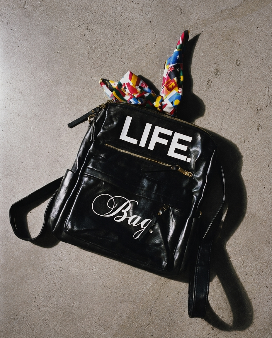 Black Leather Backpack + Free Art Bag