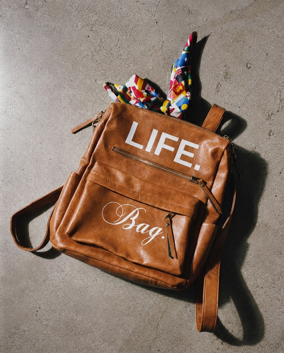 Brown Leather Backpack + Free Art Bag